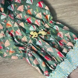 Matilda Jane Green Overalls with Colorful Fan Print